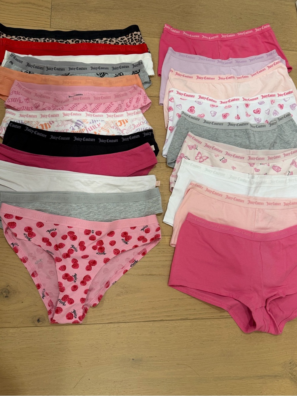 Juicy Couture Set of 21 Undies 
12 Undies & 9 Boyshorts 
Size L 
Never worn - Picture 2 of 2